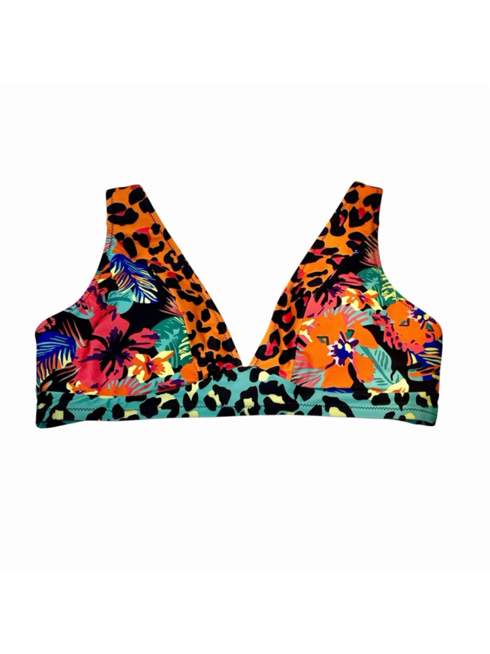 Womens Bikini Top Size L Tropical Floral Leopard Print Padded Swimwear Beach